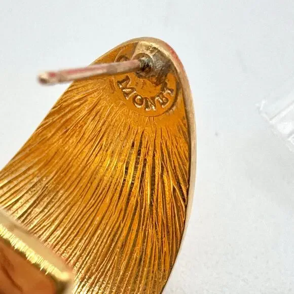 Vintage Monet J Hoop Earrings Gold Tone Signed Luxe Chic Runway Classic Timeless - Picture 10 of 16